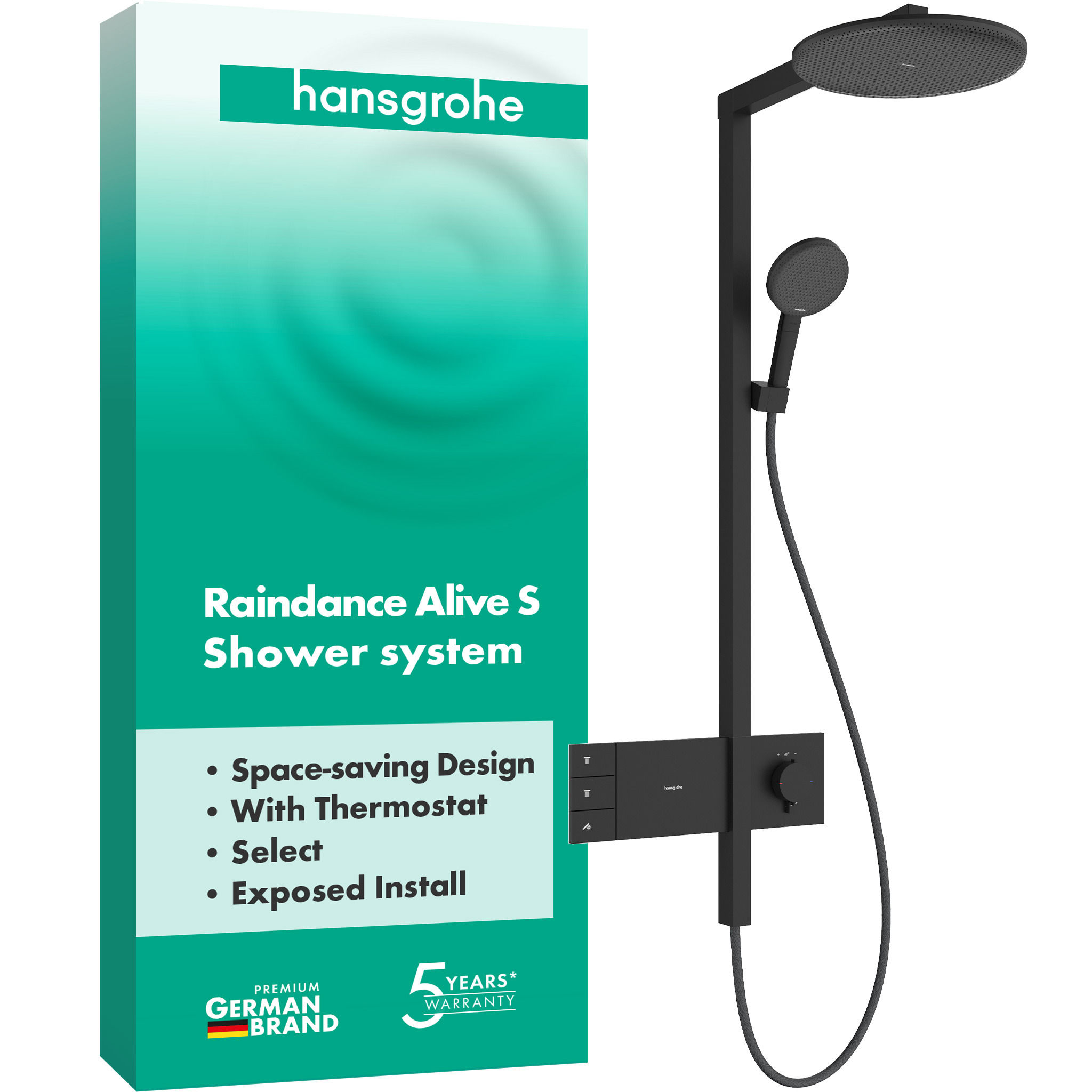 Душевая система hansgrohe Raindance Alive S 300 2jet с ShowerSelect Comfort, 24595670 черный матовый - изображение